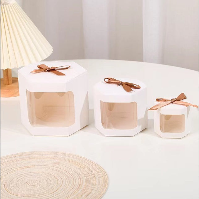 Hexagonal Transparent Window Candy Cake Boxes With Clear PVC Window Gift Box