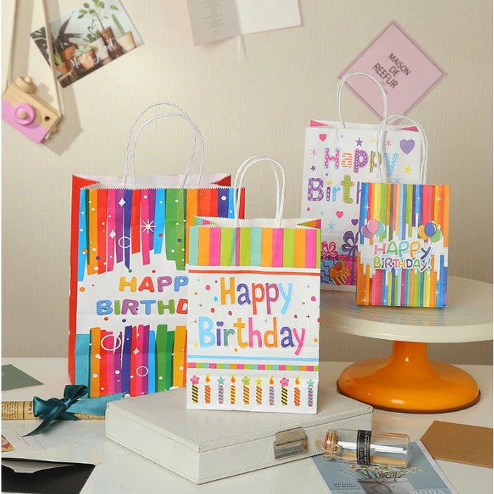 12pcs | Happy Birthday Gift Bags candy bag Birthday Party Favor Paper Bags