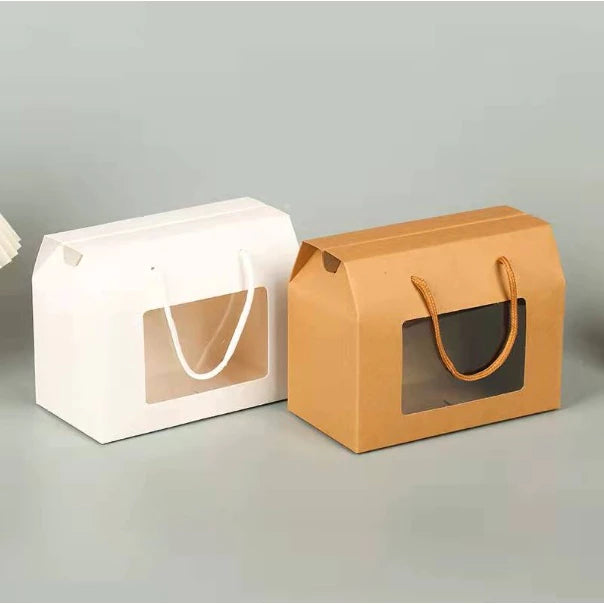 Window Kraft Portable w/Rope box Folding Small Cookies Fruit Packaging Box