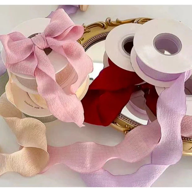 (4cmx9m) 1ROLL Wrinkled Lace Ribbon Packaging Ribbon Gift Box Diy Material Bow Ribbon