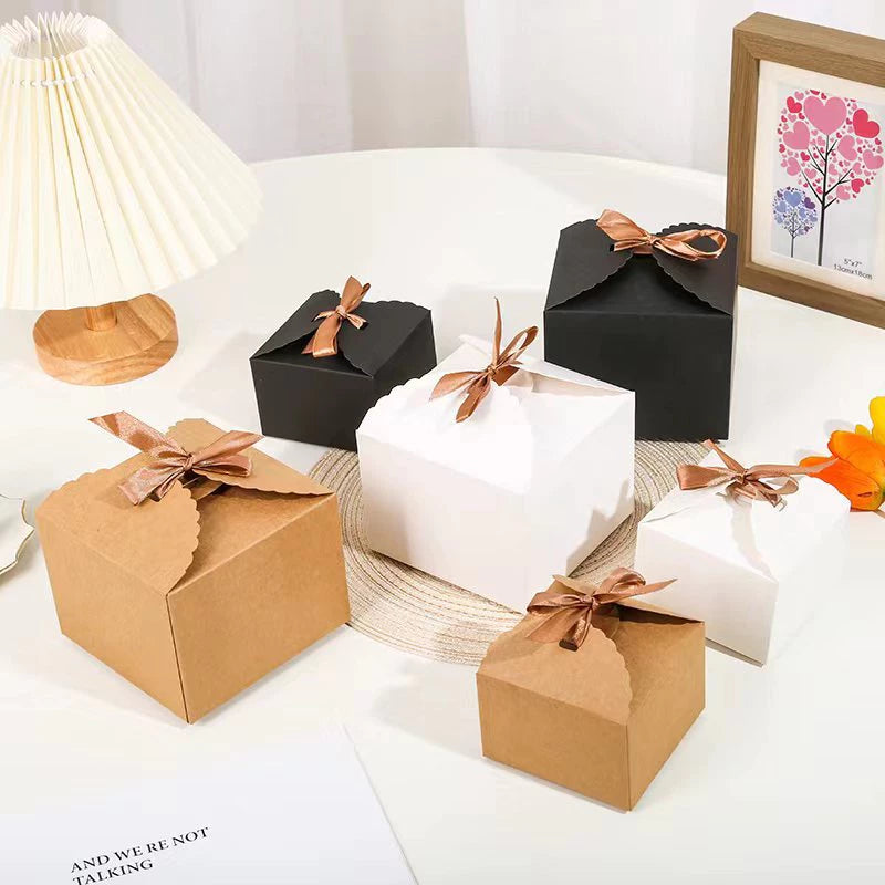 1pc Kraft Paper Gift Box with ribbon for giveaways party and gifts