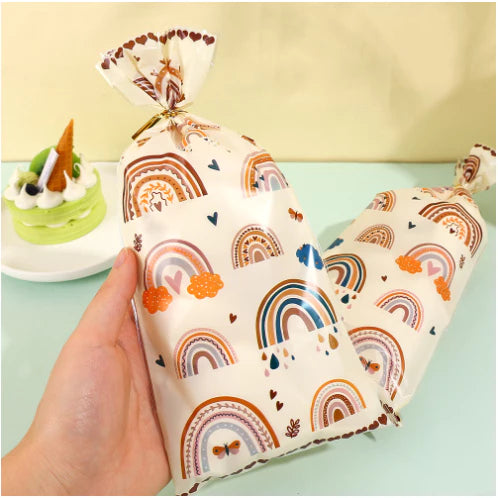 50pcs Cookie Candy Bag with Gold Ties Rainbow loot Bags Party Supplies Table Decoration