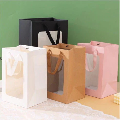 (1pc) Paper Bag Window Clear Window Gift Bags for Stuff Toys Flower Bag Gift Packaging