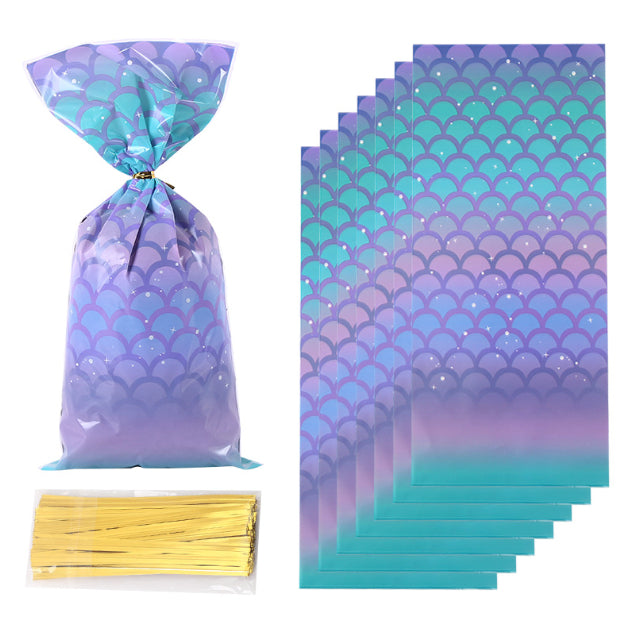 50pcs Cookie Candy Bag with Gold Ties Rainbow loot Bags Party Supplies Table Decoration
