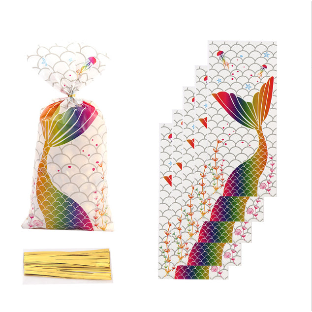 50pcs Cookie Candy Bag with Gold Ties Rainbow loot Bags Party Supplies Table Decoration