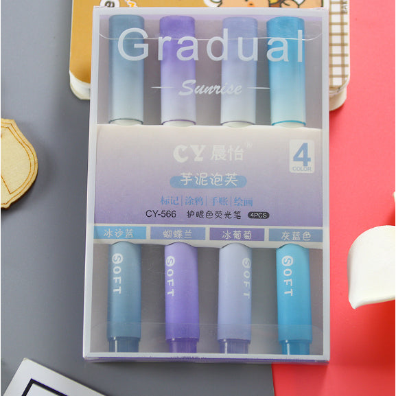 4pcs/pack | Sunrise Gradient color highlighter high-value color marker pen