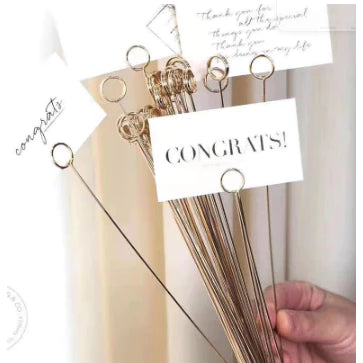 10pcs | Flower Bouquet Metal Card Holder / Photo Holder Golden color