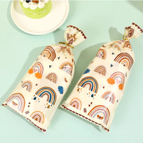 50pcs Cookie Candy Bag with Gold Ties Rainbow loot Bags Party Supplies Table Decoration