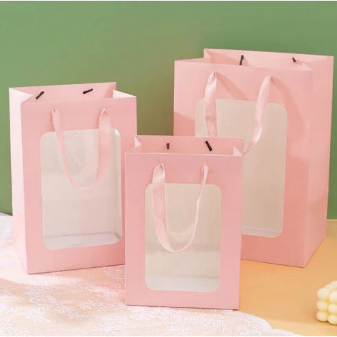 (1pc) Paper Bag Window Clear Window Gift Bags for Stuff Toys Flower Bag Gift Packaging