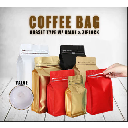 1pc Coffee Stand Up Pouch with Valve and Gusset Type Flat Bottom