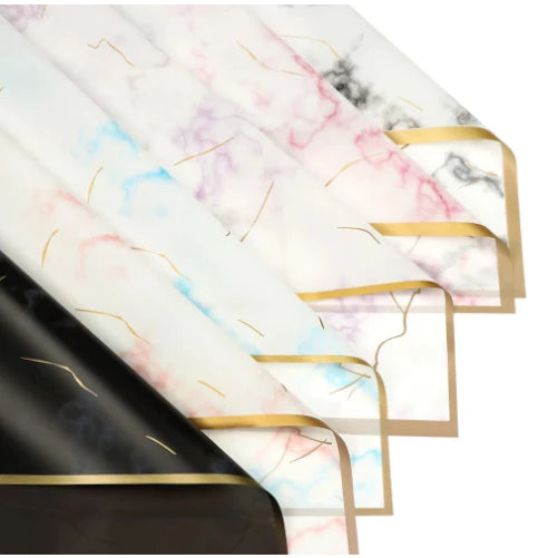 20pcs/Gold Edge Marble Wrapping Paper 58*58cm Waterproof Flower Wrapping Paper