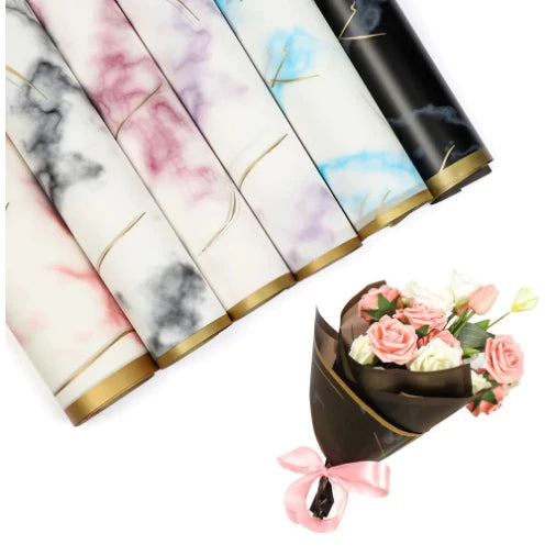 20pcs/Gold Edge Marble Wrapping Paper 58*58cm Waterproof Flower Wrapping Paper