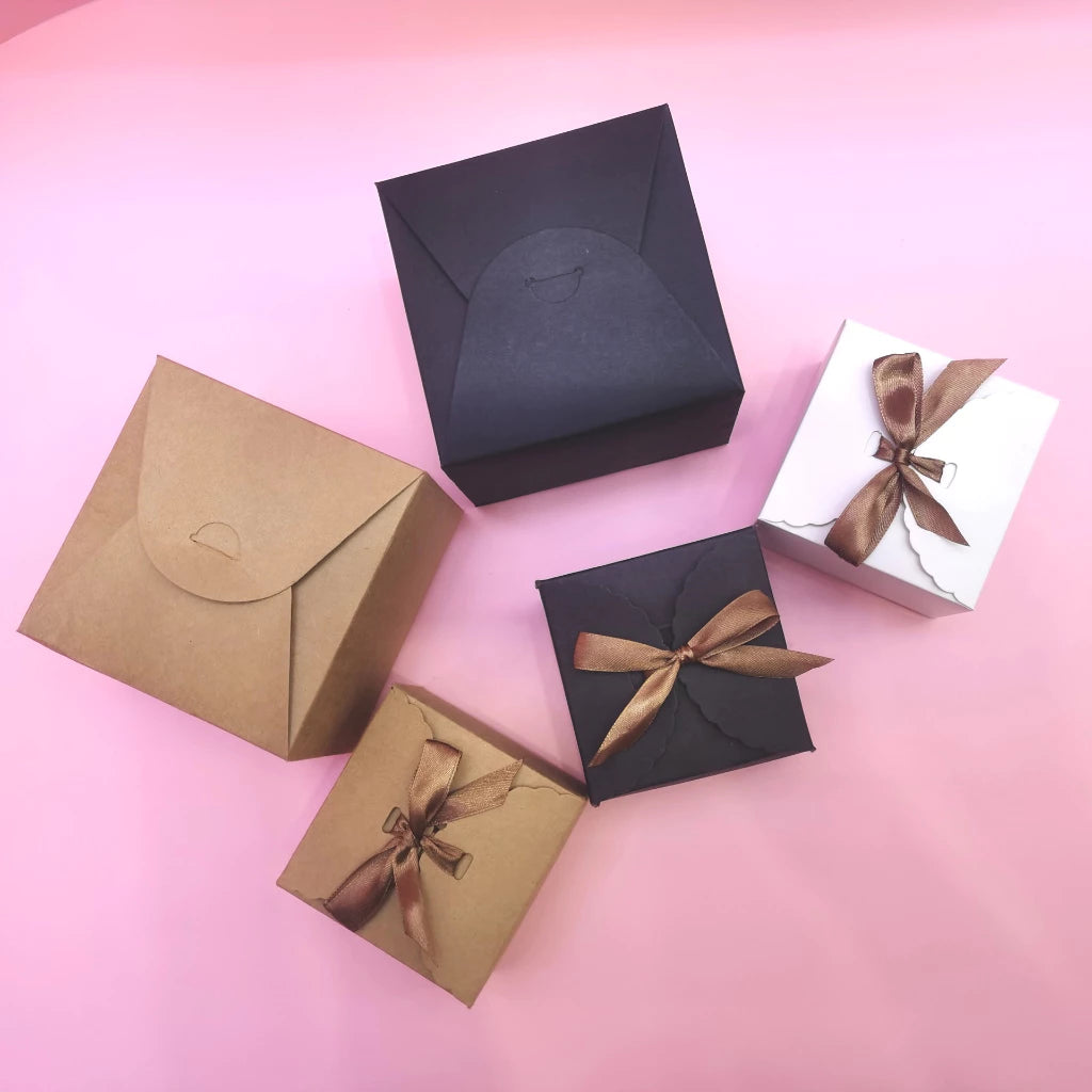 1pc Kraft Paper Gift Box with ribbon for giveaways party and gifts