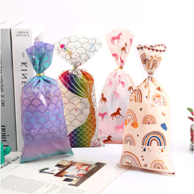 50pcs Cookie Candy Bag with Gold Ties Rainbow loot Bags Party Supplies Table Decoration