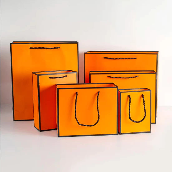 1Pc ORANGE Paper Bag W/ Black Border Gift Craft Paper Gift Plain Rope Handle Hand bag