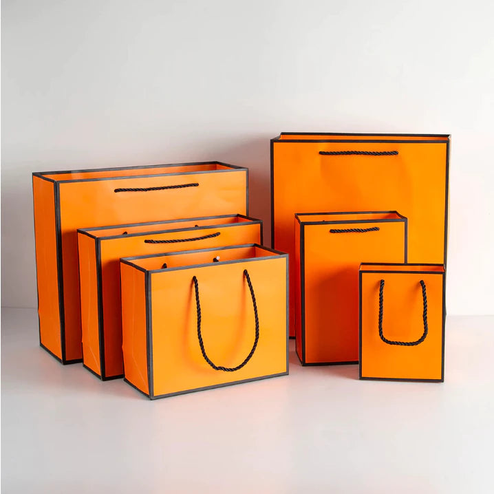 1Pc ORANGE Paper Bag W/ Black Border Gift Craft Paper Gift Plain Rope Handle Hand bag