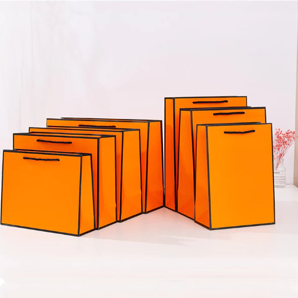 1Pc ORANGE Paper Bag W/ Black Border Gift Craft Paper Gift Plain Rope Handle Hand bag