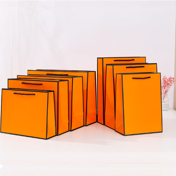 1Pc ORANGE Paper Bag W/ Black Border Gift Craft Paper Gift Plain Rope Handle Hand bag