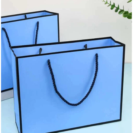 1Pc BLUE Paper Bag W/ Black Border Gift Craft Paper Gift Plain Rope Handle Hand bag