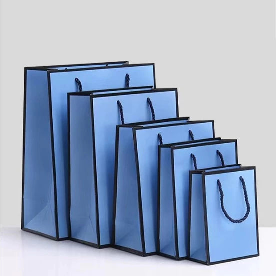 1Pc BLUE Paper Bag W/ Black Border Gift Craft Paper Gift Plain Rope Handle Hand bag