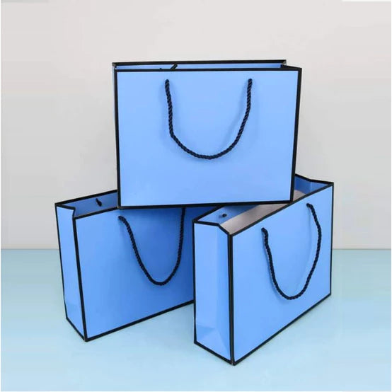 1Pc BLUE Paper Bag W/ Black Border Gift Craft Paper Gift Plain Rope Handle Hand bag