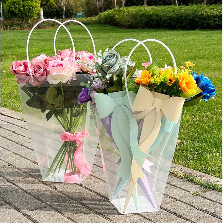 1pc Transparent PVC Tote Bag Flower Bouquet Packaging Bag Clear Handbags