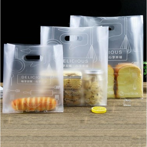 50pcs Design Plastic Bag with handle with design for cake, pastry, meal box, plastic bag