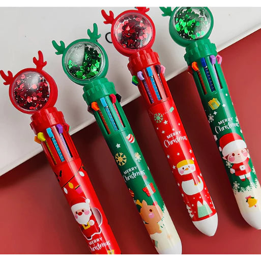 1pc Christmas Ten Color Ballpoint Pen 1 Press Student Multi-Function Pen