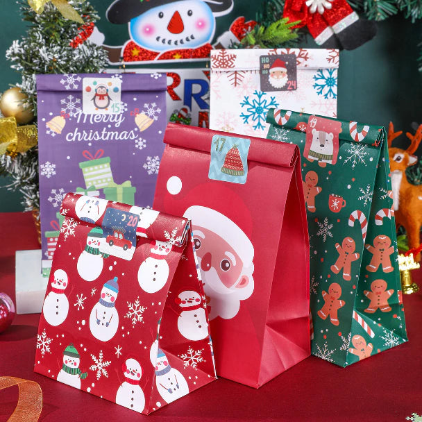 12Pcs Christmas Paper Bags Packaging Candy Gift Wrapping Bag