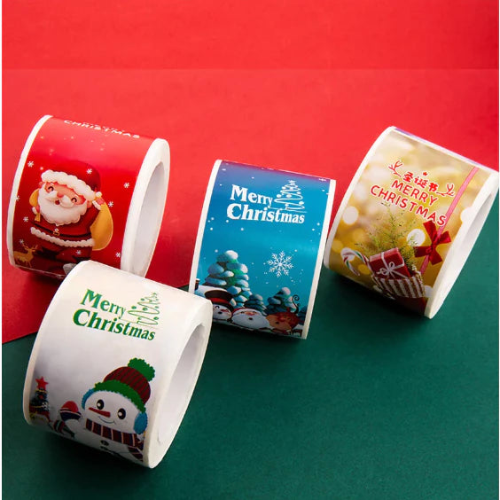 100 pcs/roll Rectangular Christmas long sticker gift box seal sticker ...