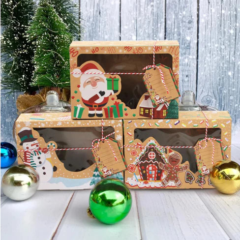 12pcs/Set Christmas Paper Gift Candy Cookie Boxes Santa Clause Snowman Clear Window