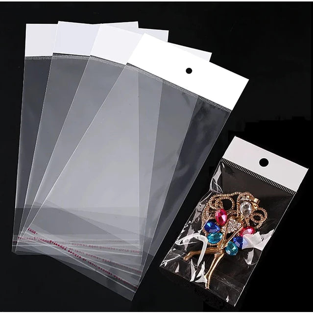 100pcs White Header OPP Adhesive Resealable Plastic Bag