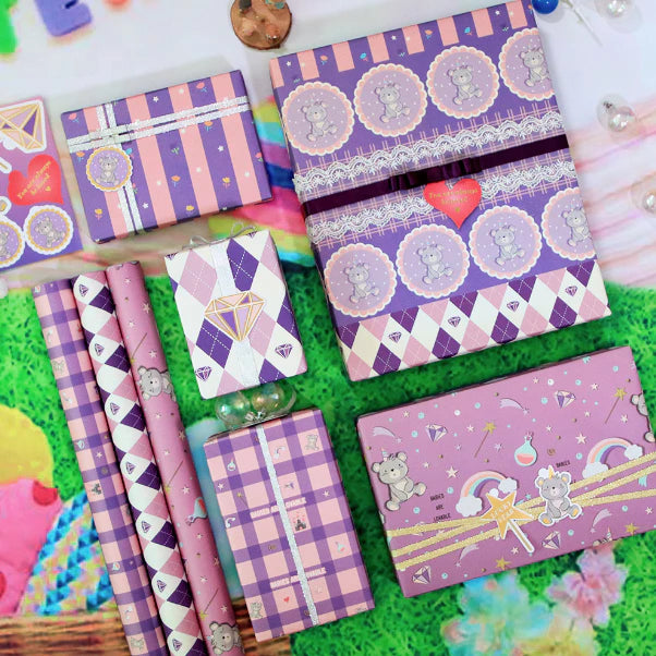 5pcs | Purple Bear Color gift wrapping paper nostalgic elegant size birthday Wrapping pape