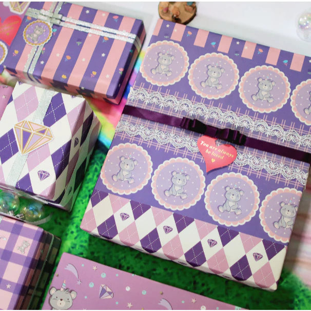 5pcs | Purple Bear Color gift wrapping paper nostalgic elegant size birthday Wrapping pape