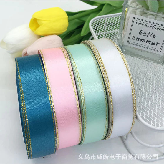 2.5cm double gold-rimmed satin ribbon flower bouquet packaging ribbon gift wrapper