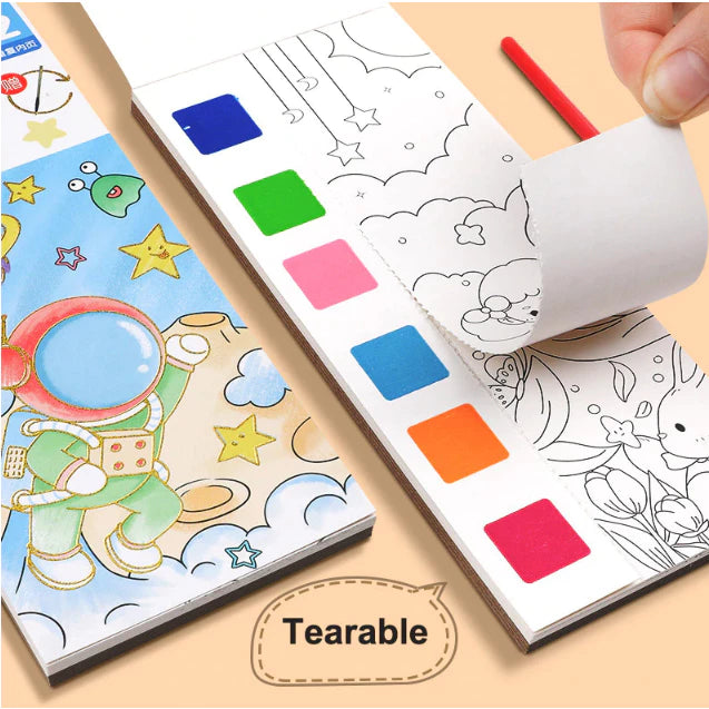 12Sheets Painting Coloring Book Set with Paintbrush Water Color Painting