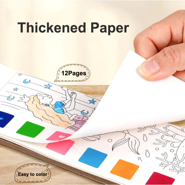 12Sheets Painting Coloring Book Set with Paintbrush Water Color Painting