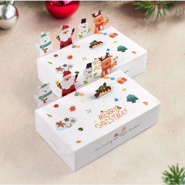 10Pcs 3d Christmas biscuit box Kraft Paper Candy Gift Box Cartoon Cookie Box