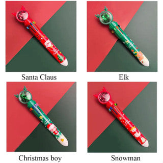 1pc Christmas Ten Color Ballpoint Pen 1 Press Student Multi-Function Pen