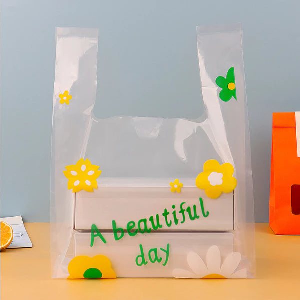 50pcs Transparent vest bag, takeaway bag, baked food catering tote bag