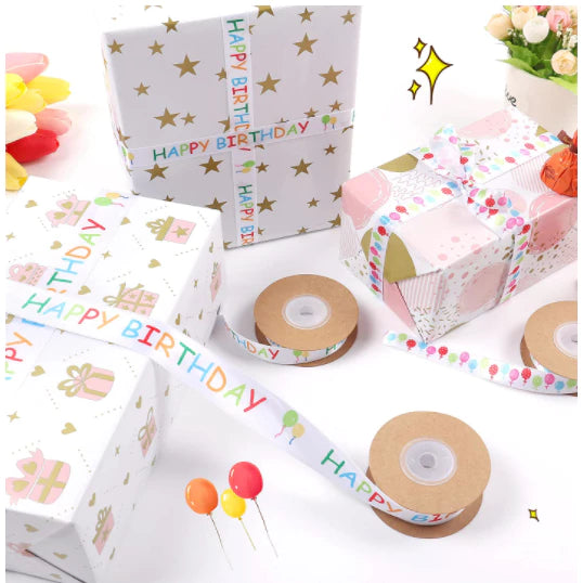 (40 yards) 2.cm Happy Birthday Gross Grain Ribbon, Personalized ribbon, Gross Grain ribbon