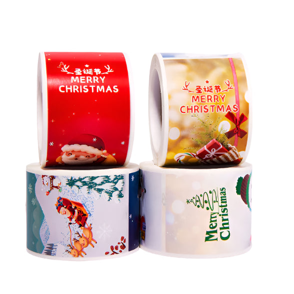 100 pcs/roll Rectangular Christmas long sticker gift box seal sticker ...