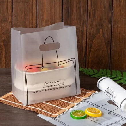 50pcs Design Plastic Bag with handle with design for cake, pastry, meal box, plastic bag