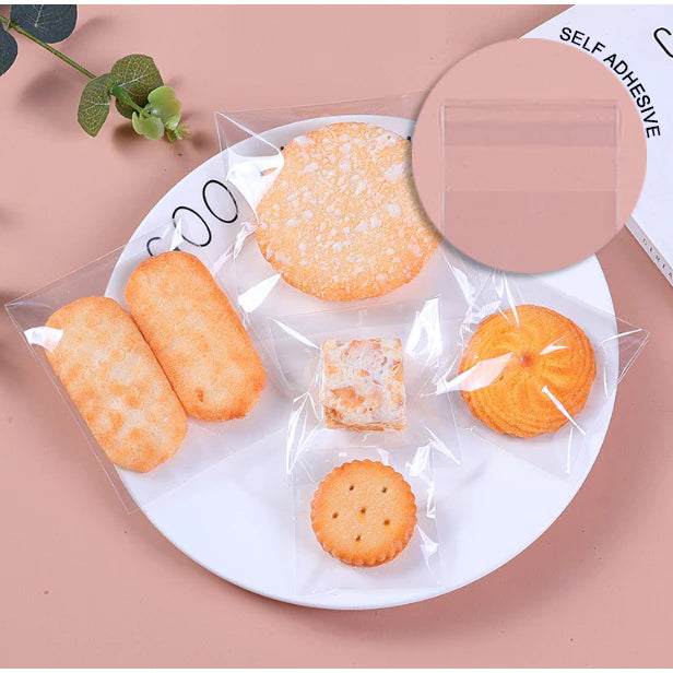100pcs Transparent OPP Clear Self Adhesive Cookie's Packaging Plastic Bag