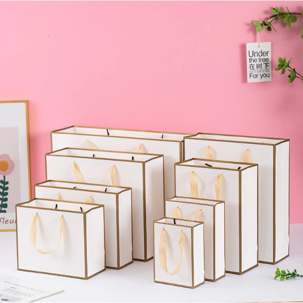 1Pc Gold Border Paper Bag W/ Black Border Gift Craft Paper Gift Plain Rope Handle Hand bag