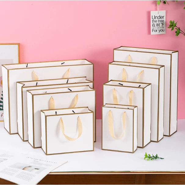 1Pc Gold Border Paper Bag W/ Black Border Gift Craft Paper Gift Plain Rope Handle Hand bag