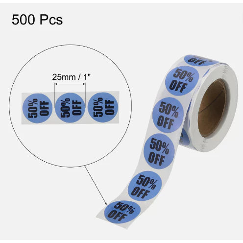 1 Roll Percent Off Round Sticker 1 Inch 10% 20% 30% 40% 50% Marking Labels 500 Count/Roll