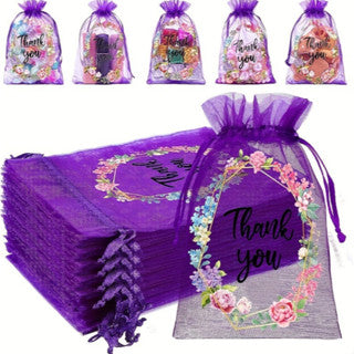 Printed Organza Drawstring Mesh Pouch Small Size Jewelry Wedding Party Gift Packaging