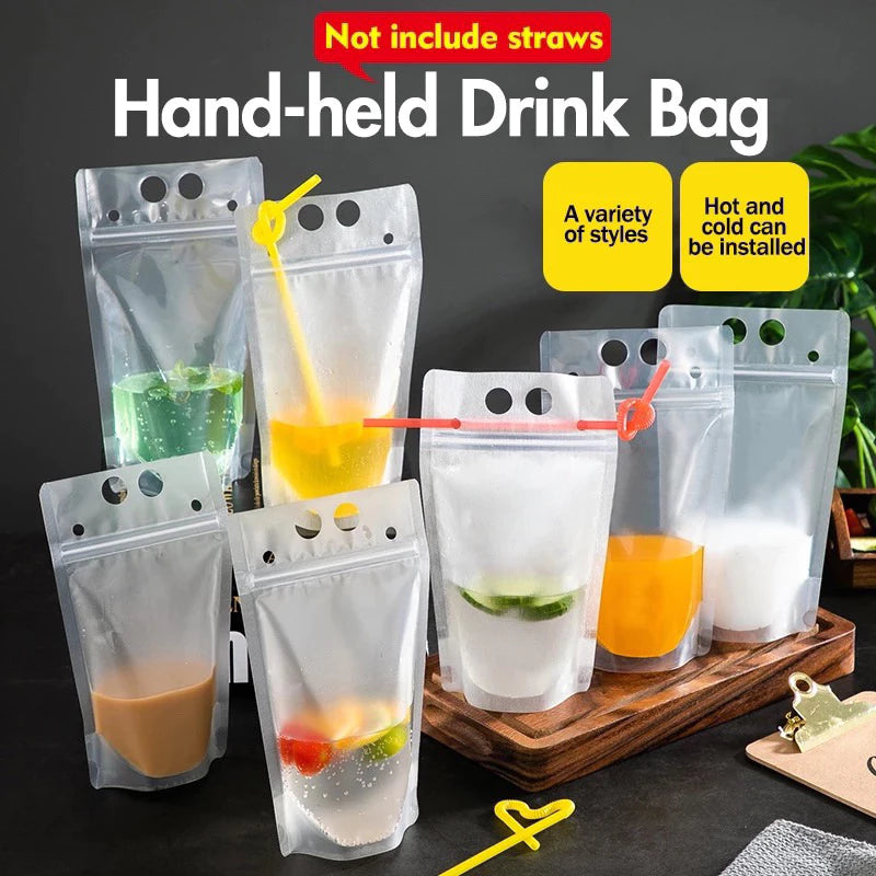 50pcs Liquid Pouch Resealable Stand Up Drink Pouch - Alternative for Paper PP Plastic Cup