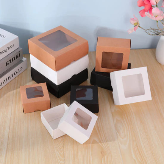 1pc Window Gift Box Foldable Kraft Packaging Paper Gift Box